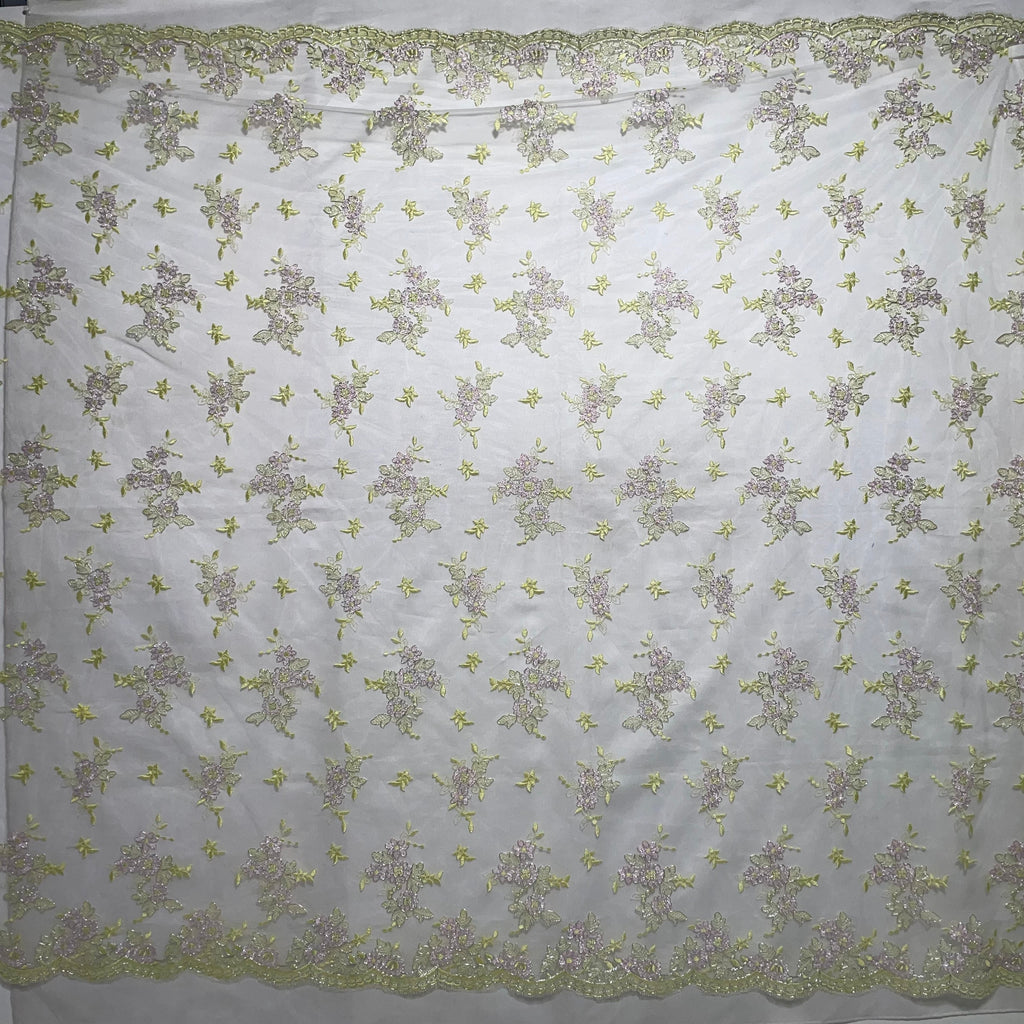 Corded Bridal Lace Fabric Embroidered on 100% Polyester Net Mesh | Lace USA - 97158W